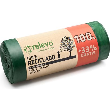 Sacs Poubelle Verts avec Liens Coulissants - 100L (Largeur 85 cm x Hauteur 105 cm), 13 Sacs par Rouleau (1/5)