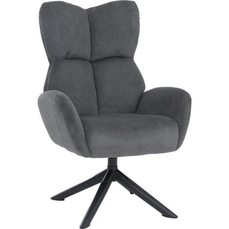 Sillón lounge HHG-533, sillón de cóctel/tapizado/relax, sillón lounge giratorio, metal, cordón (320 g/m²), gris oscuro