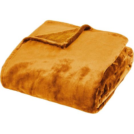 Lancio di flanella coccoloso giallo senape 180x230cm - Atmosphera créateur d'intérieur (1/3)