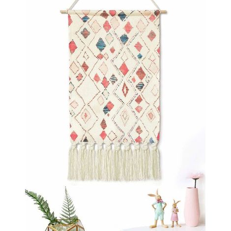 Woven Macrame Boho Wall Tapestry, Boho Chic Wall Decor, Handmade Bohemian Geometric Rhombus Tapestry Wall Art Decor for Dorm Home Apartment Bedroom Decor, 15.7 '' l x 23.62 '' l (1/5)