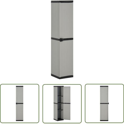 The Living Store Garten-Lagerschrank mit 3 Böden Grau & Schwarz 34x40x168 cm - Outdoor-Schrank - Garderobenschrank - Terrassenschrank - Balkonmöbel - Lagerung (1/5)