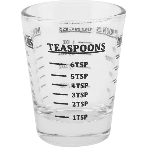 Verre doseur de cuisine avec graduations Oz, Ml, Cuillère à café, Cuillère à soupe - 4 échelles, 30ml (1/5)