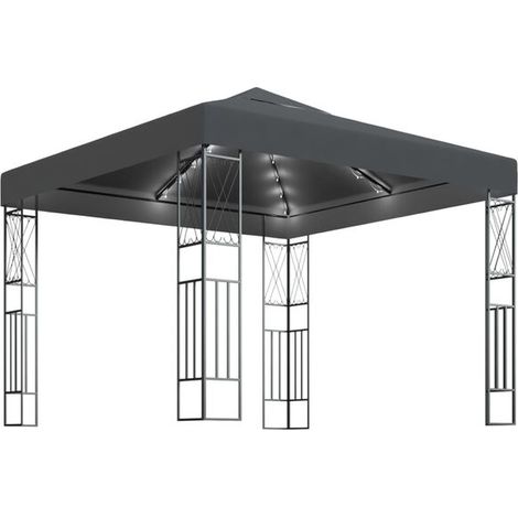 Un gazebo avec guirlande lumineuse LED, 3x3 mètres, en tissu gris anthracite. (1/5)