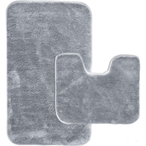 Tapis de Bain Lot de 2, Absorbant Tapis Salle de Bain en Microfibre, Antidérapant Tapis Bain 50X80cm et Forme de U Tapis Toilette Tapis WC 50x40cm (Gris) (1/5)
