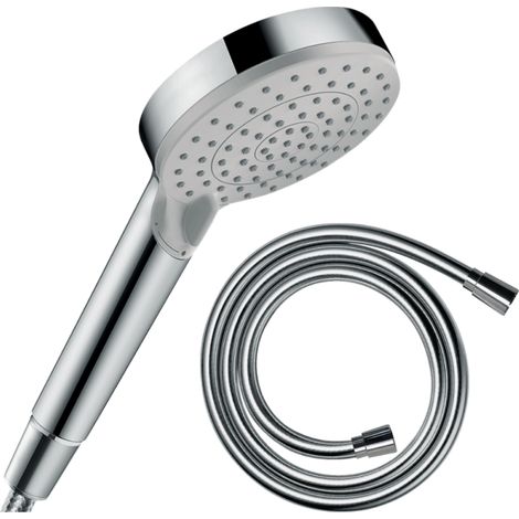 Hansgrohe – Pommeau de douche 100mm – 2 jets Rain et IntenseRain – Flexible de douche chromé 1,60m avec protection anti-torsion – Débit 9,7 l/min