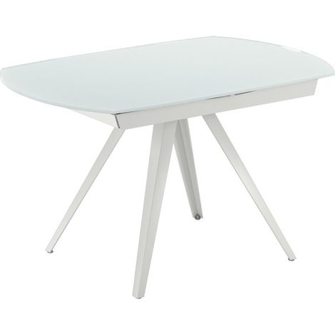 Tavolo Allungabile Kyoto 120, Design Moderno con Top in Vetro Extrawhite e Struttura in Metallo Bianco Opaco 120-180x90 cm - OM (1/3)