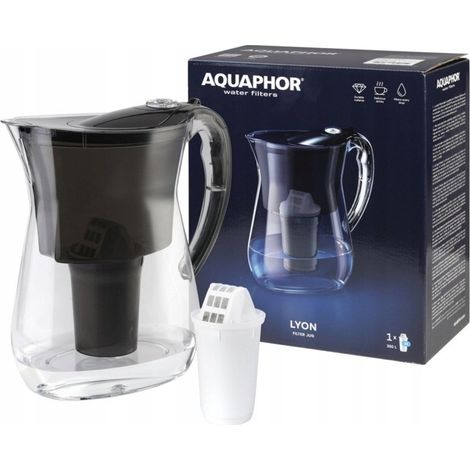 Caraffa filtrante Aquaphor Lyon nera da 3,8 litri, con cartuccia a carbone attivo A5+. (1/3)