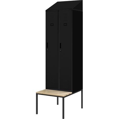 Casier vestiaire avec banc et auvent KACPER II PRO, 600 x 2295 x 850 mm, noire