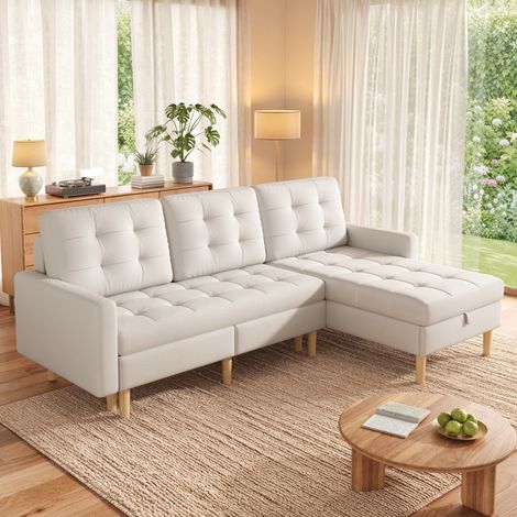 Ecksofa 212/130/86 cm in Beige mit Stauraum, wechselbarer Chaiselongue und Stoffbezug (1/5)