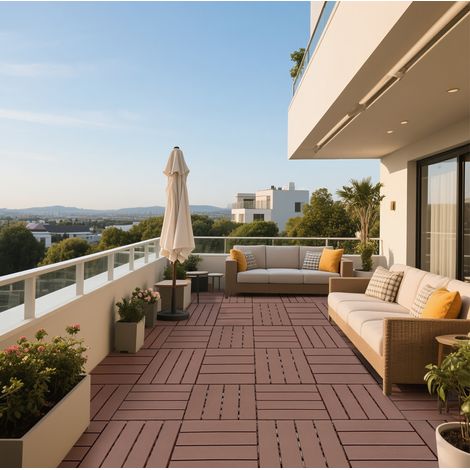 Piastrelle da terrazza interlocking 63.5x31.5x45.5 cm, facili da installare, rigide, in PP, rosso e marrone (1/5)
