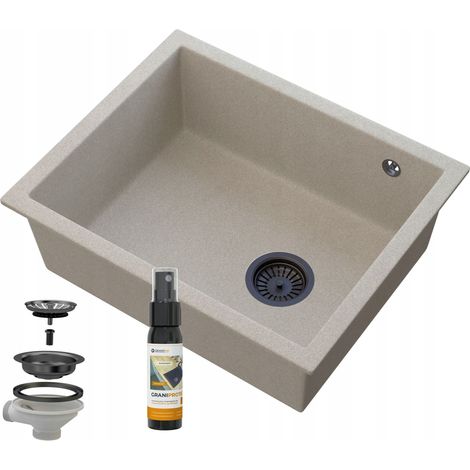 Évier Granit Beige Sous-Plan SALIX avec Siphon Noir (1/5)