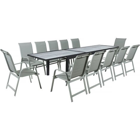 Ausziehbarer Tisch und Gartenstühle aus Aluminium "Lagos" - 200/320 x 105 x 76 cm - Taupe - 12 Plätze