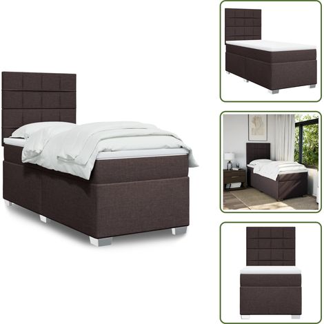 Sommier à lattes de lit avec matelas Marron foncé 90x200 cm - Lit Double - Lit Plateforme - Matelas À Ressorts Ensachés - Literie - Chambre À Coucher (1/5)