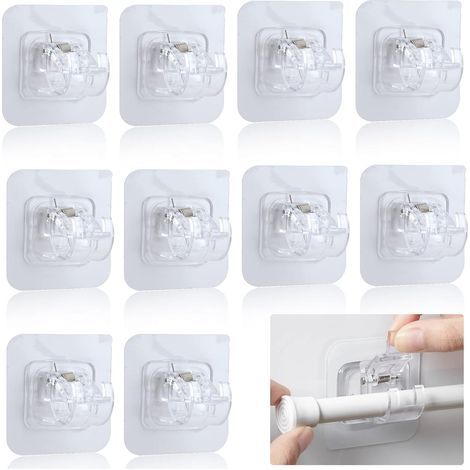 10 Stück selbstklebende, transparente Gardinenstangenhalterungen aus Kunststoff (ohne Bohren) zum Aufhängen von Gardinen oder Handtuchhaltern für Zuhause, Badezimmer und Hotel (1/4)