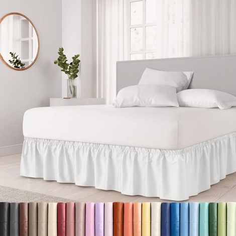 Jupe de lit enveloppante - Blanc - Convient aux lits jumeaux jusqu'à 60 pouces - Élastique facile à installer - Jupe de lit plissée en tissu brossé - Infroissable, lavable en machine 150 x 200 x 38 (1/3)