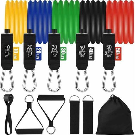 Exercise Resistance Bands, Elastic Strength Training Band Set with 5 Fitness Tubes, Foam Handles, Ankle Straps, Door Anchor, for Gym, Yoga, Physiotherapy - (1/5)