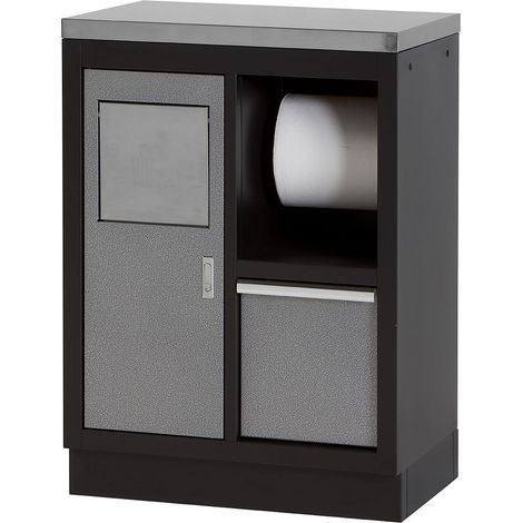 Armario base multifunción con portón, soporte para cubo y rollo y encimera de acero inoxidable ALYCO
