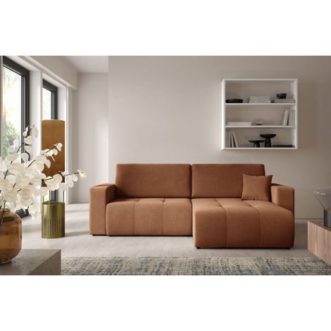 Ecksofa Sofa mit Schlaffunktion AUGUSTO in Stoff Wind Rostbraun Ottomane Rechts (1/5)