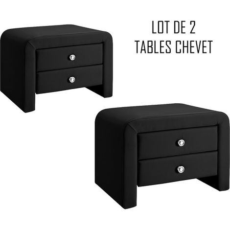 MEUBLER DESIGN Table Chevet Design Noir Eva X2, Polyuréthane, Rectangulaire, Style Contemporain, 50 x 38 x 37 cm (1/2)