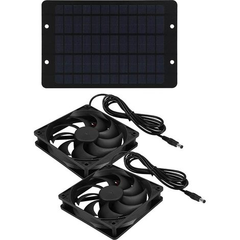 Kit de ventilation solaire double ventilateur 10 W 12 V avec panneau solaire pour serre, poulailler, niche, abri de jardin ou grange. (1/3)