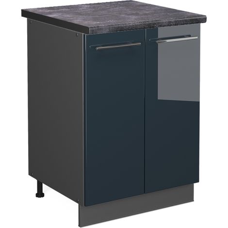Meuble bas de cuisine Fame-Line, Bleu foncé brillant, 60 cm, PT Anthracite, Vicco