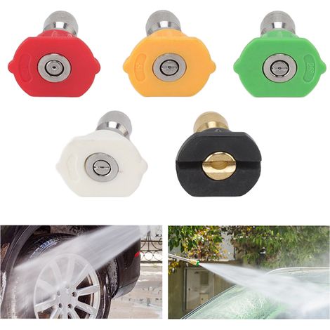 Set mit 5 schwarzen, fächerförmigen Flüssigkeitssaugdüsen (0° rot, 15° gelb, 25° grün, 40° weiß, 64°) - Sprühkopf für Ultrahochdruckreiniger 045 (1/5)