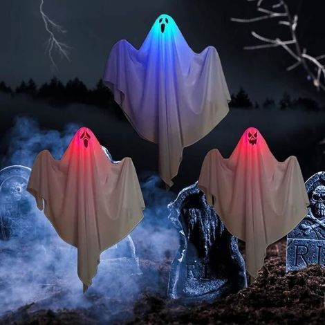 Décorations Halloween - KAKOO - Lot de 3 Fantômes Suspendus - Lumineux - 60x65cm - Polyester (1/4)