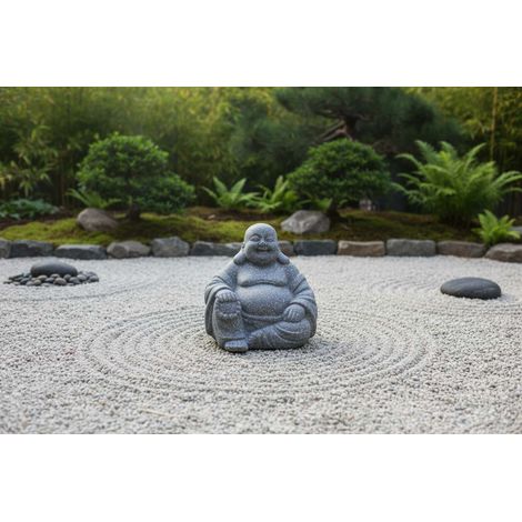 Statua Buddha della Felicità in ceramica – Budai sorridente - altezza 19 cm.