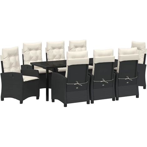 Maison Exclusive - Set da Pranzo per Giardino con cuscino 9 pcs Nero polyrattan