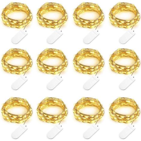 Set di 12 luci a batteria (batteria inclusa) 2M 20 LED bianco caldo luci a stringa in filo di rame per decorazioni natalizie, matrimoni, feste, costumi (viene fornito con 6 batterie di ricambio)