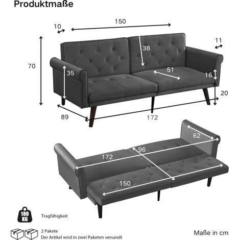 Canapé Lit Convertible 2-en-1 avec Dossier Ajustable, Banquette Multifonction Gain de Place, Gris (1/5)
