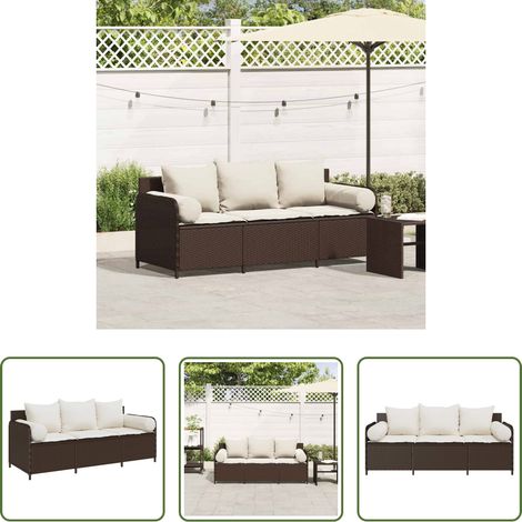 Rattan -  Gartensofa mit Kissen 3-Sitzer Braun Poly Rattan (1/5)