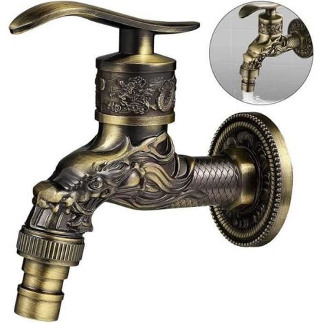 Robinet Mural - Laiton Antique Cuivré - Sculpture Dragon Relief - Raccord 1/2 Pouces - Pour Salle De Bain Cuisine Jardin - 1 Pièce (1/4)