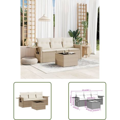 The Living Store 4-tlg. Garten-Sofagarnitur mit Kissen Beige Poly Rattan - Gartenmöbel - PE-Rattan Möbel - Outdoor Lounge Set - Sofasatz - Balkonmöbel (1/3)