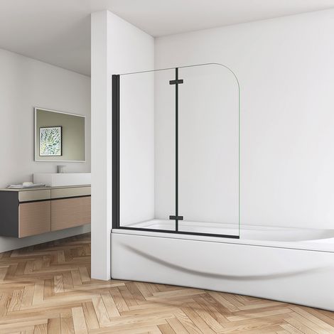 Acezanble Matt Black Aluminum 2 Folding Hinge Bath Shower Screen Door Panel 1200x1400mm (1/4)