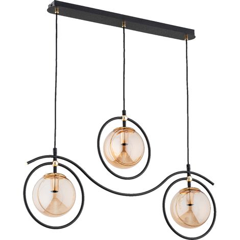 Suspension barre noire boules ambrées 3xE14 Alfa Kira (1/3)