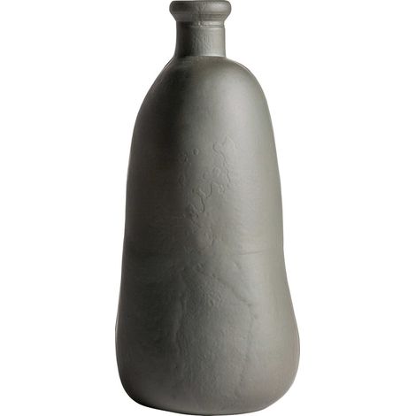 Vase contemporain en verre gris finition vieillie style ethnique - Gris patiné effet vieilli (1/2)
