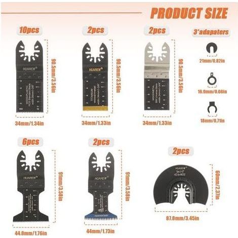 27 Pcs - Lame Scie Oscillante - Accessoire Multifonction - Coupe Bois Métal Plastique - Compatible Fein Makita Milwaukee - Acier Bimétallique - Argent - 35mm à 88mm (1/5)