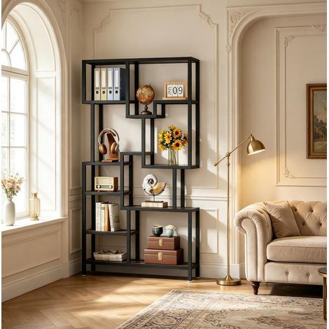 Libreria asimmetrica a 7 ripiani 100 x 30 x 180 cm in metallo e legno HAVRYA (1/5)