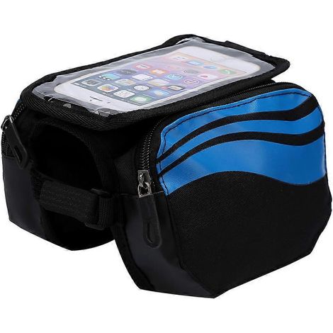 Sacoche de cadre de vélo 2024, double pochette avant pour téléphone portable à écran tactile, bleue