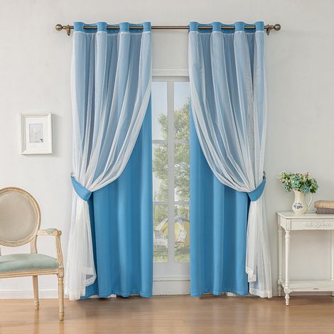 Tende oscuranti per camera da letto femminile - Motivo a stelle e fori - 2 pezzi 132 cm137 cm - Materiale in poliestere - Oscuramento 85-90% - Lavabili in lavatrice (1/5)