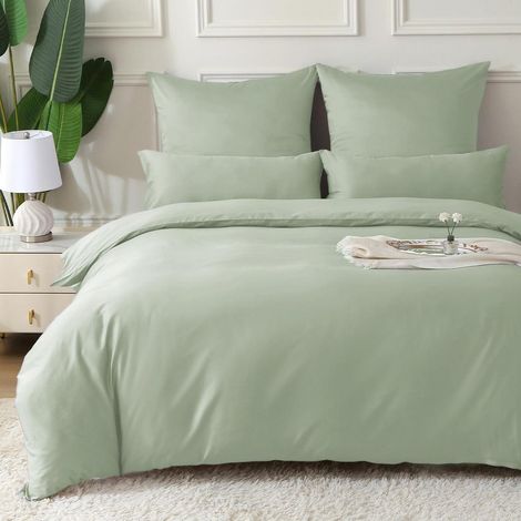 Satin Bettwäsche Set 135x200 Baumwolle Salbeigrün 2tlg.