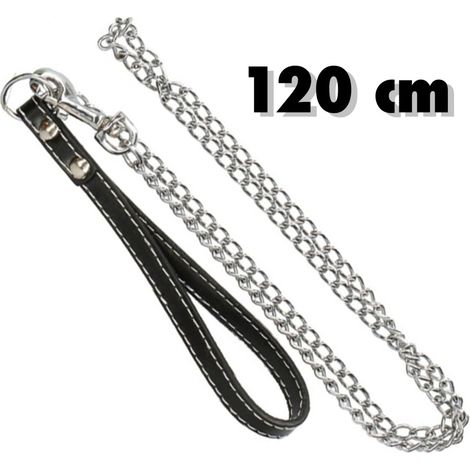 TrAdE Shop Traesio - Catena Per Cane Guinzaglio Cani 120cm Con Gancio Acciaio E Maniglia In Cuoio - (1/2)