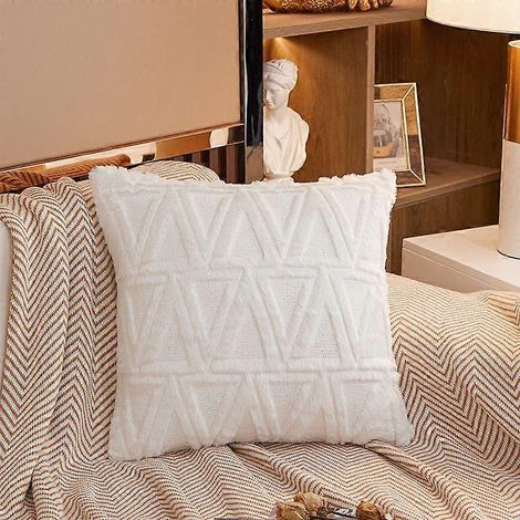 Lot de 6 housses de coussin décoratives blanches en velours court doux et peluche, style luxueux, pour canapé ou chambre à coucher, 45 x 45 cm. (1/5)