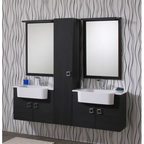Bagno Italia Arredo Bagno 70+30+70 cm mobile sospeso con doppio lavabo colonna grigio scuro Mobili (1/2)