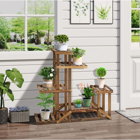 Mensola portasfiori a 6 livelli 95x28x96.5 cm, design verticale, legno, arancione bruciato (1/5)