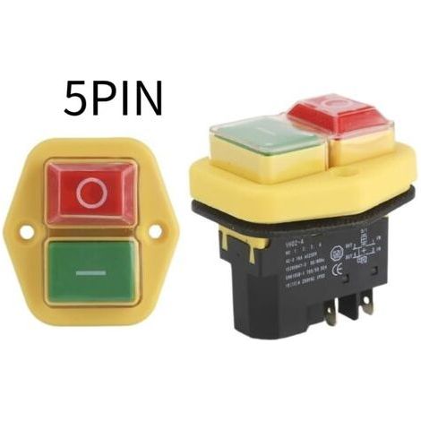 ALLIANDISAIPERQ Interrupteur électromagnétique YH02-A, 110V, 8a, 220V, 15a, 4 Broches, 5 Broches, équipement de Machine-Outil, Panneau étanche, Bouton de démarrage (Color : 5PIN, Size : 220V) (1/5)