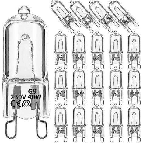20pcs G9 Ampoules halognes, 40w Clear Halogen Dimmable, blanc chaud 2800k pour lustres, pendentifs (1/5)