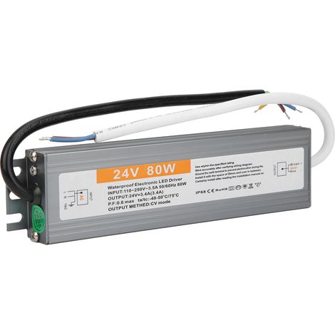Kabelgebundener, ultradünner, wasserdichter 80-W-LED-Treiber mit Schalter, Netzteil für Wechselstrom 110–250 V, 50/60 Hz oder Gleichstrom 24 V (1/5)