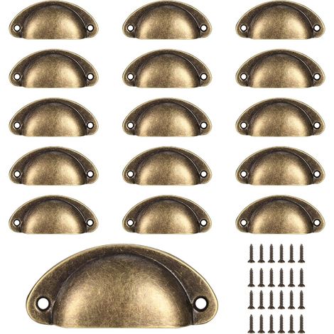 CCYKXA 16 Stück Muschelschalengriffe, Vintage-Schubladengriffe, Retro-Halbkreis-Küchenschranktürgriffe und -knöpfe, Möbelkommodentürgriffe (Bronze) (1/5)